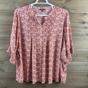 NYDJ Womens Shirt Short Sleeve Button Up Pintuck Floral Romantic Cottagecore 4X